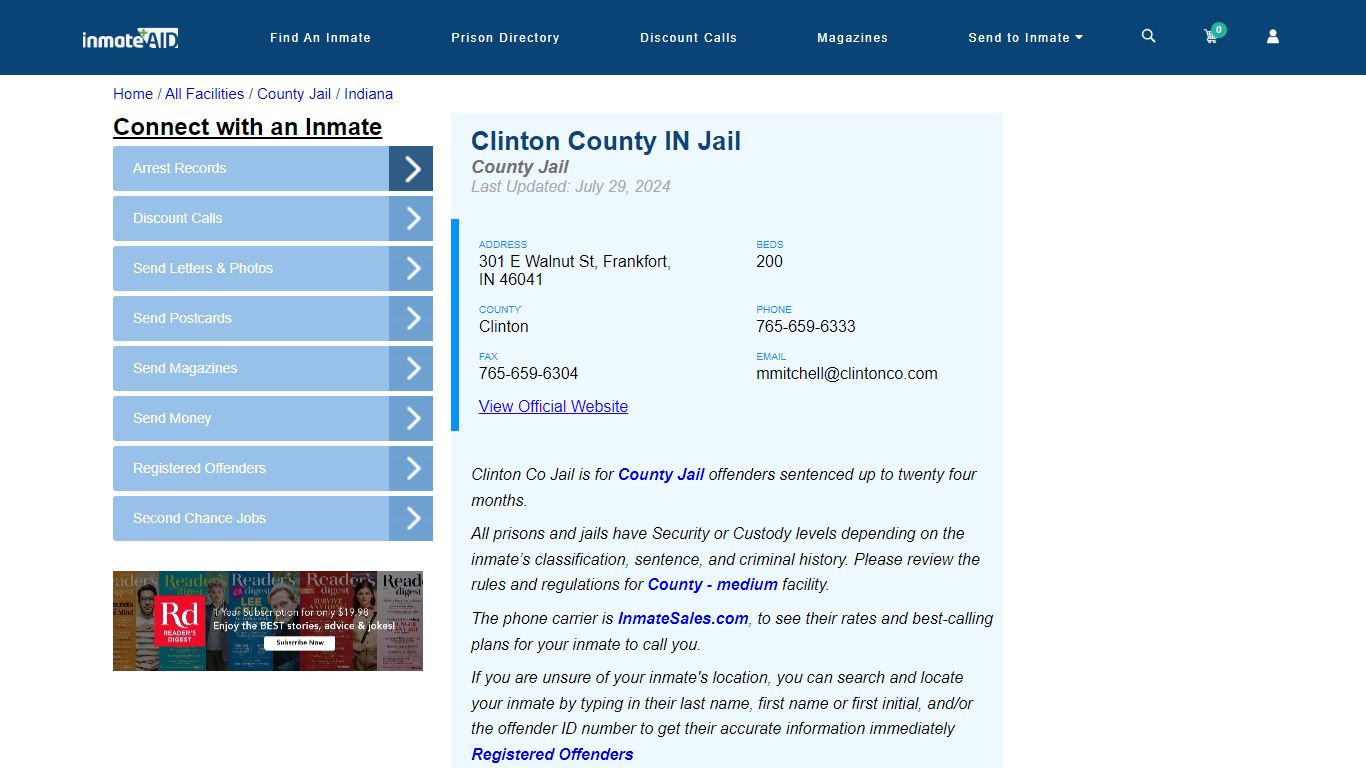 Clinton County IN Jail - Inmate Locator